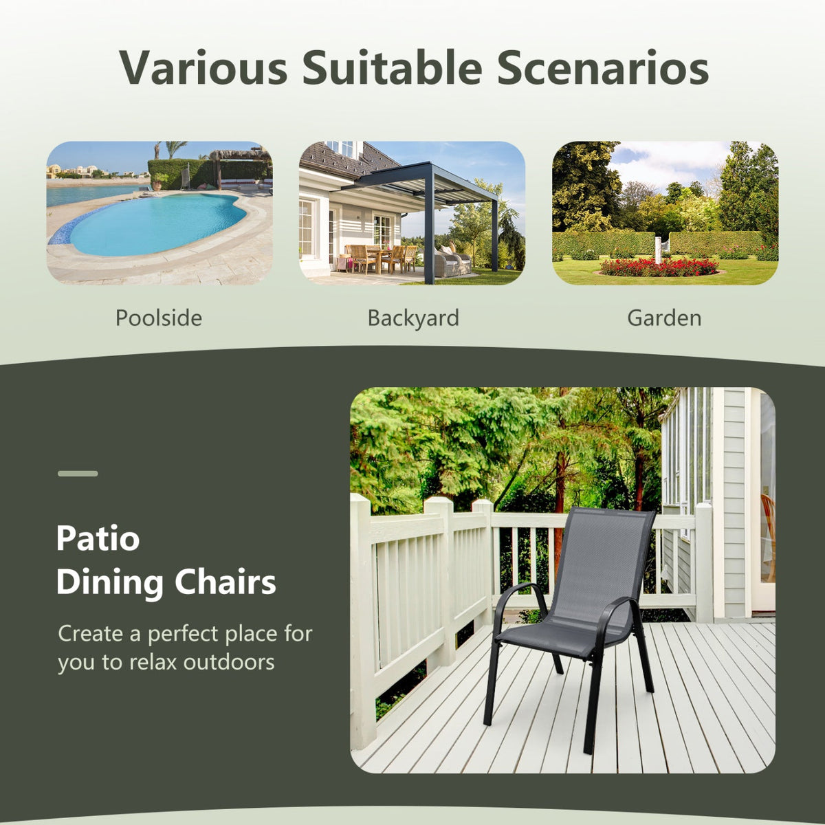 Set of 2 Stackable Patio Dining Chairs Set with Armrest