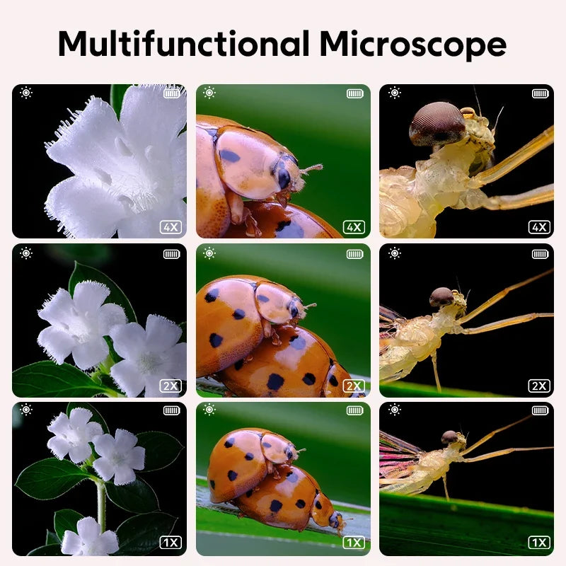 Kids Digital Microscope 200MP with Photo & Video, 500x Magnification, 2.0-inch (5.08 cm) IPS Screen, 8 LEDs, Rechargeable Educational Science Toy