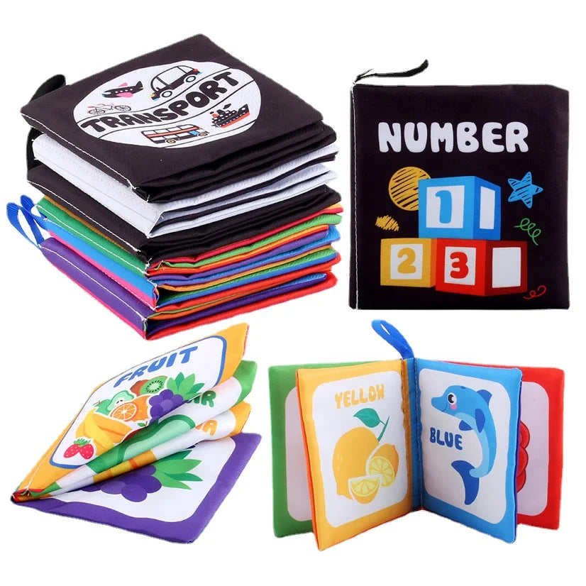 4 Pages Enlightenment Early Learning Books - Black and White Cloth Book for Kids, Montessori Educational Toys