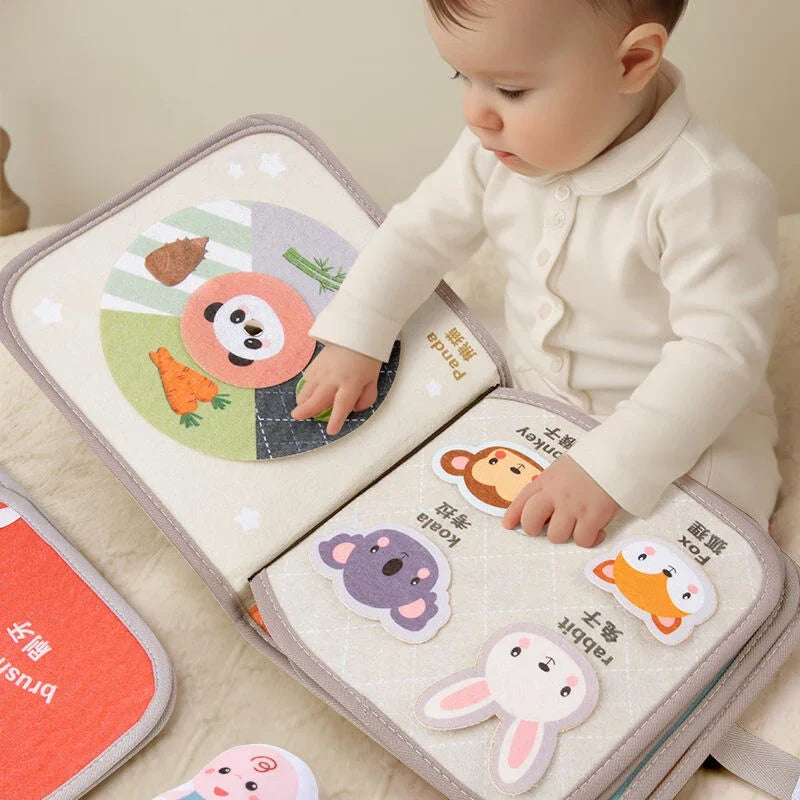 Quiet Book for Toddler - Animal Cognitive Fabric Activity Busy Book, Montessori Baby Toy, Cloth Crinkle Books for Babies 6-12 Months