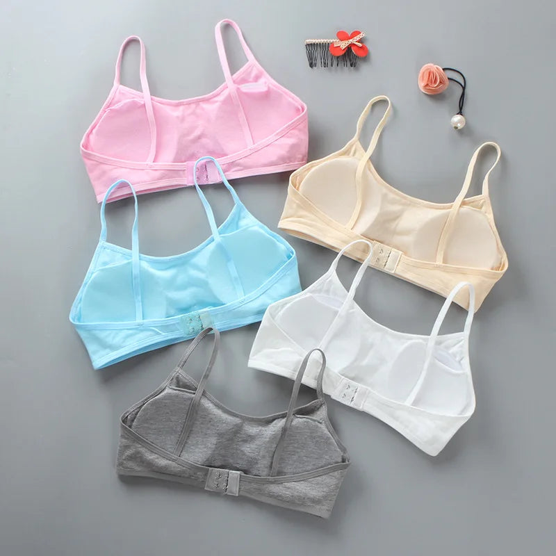 Girls Sports Bra Underwear Double Layer Thin Cotton Summer Suspender Bras with Breathable Sponge Pad No Steel Rings Training Bra