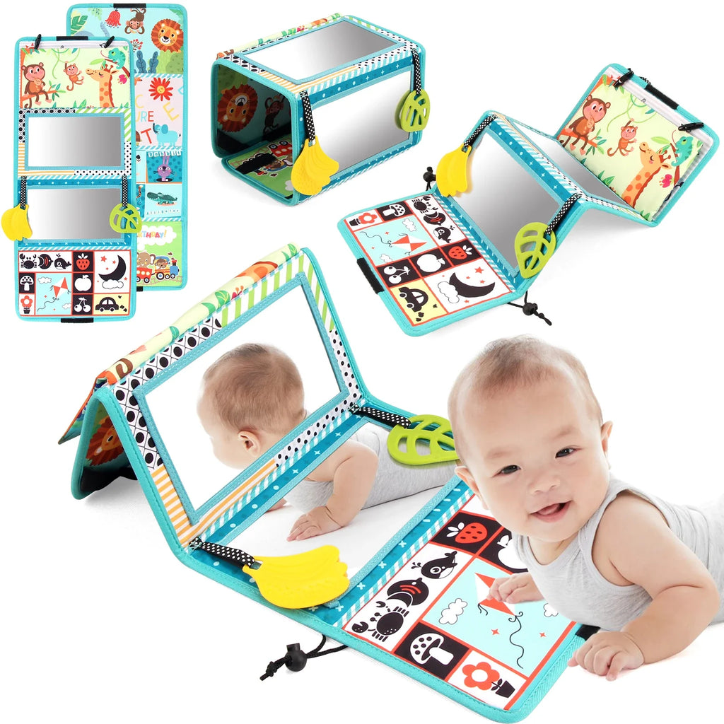 Baby Cloth Book with Distorting Mirror - Soft Cartoon Parent-Child Interactive Early Educational Montessori Toy for Children