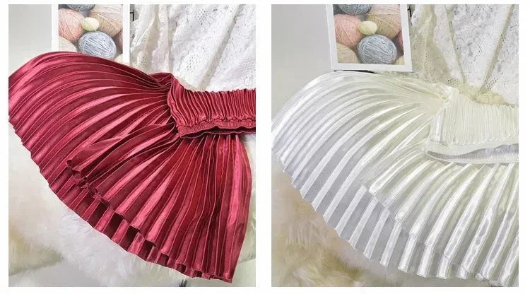 Classic Golden Velvet Pleated Skirt High Waist Retro Style Fashion Office Lady Pleated Long Skirt Winter Velvet Skirt 90cm Long