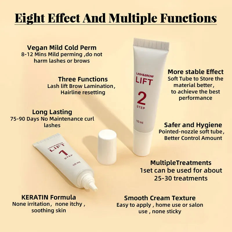 2Pcs 10ml Lash Lift Kit Brow Lamination Lashes Perm Lotion Tube Step 1 and 2 Fixation Setting 8-12Minutes Lifting Eyelash Tool