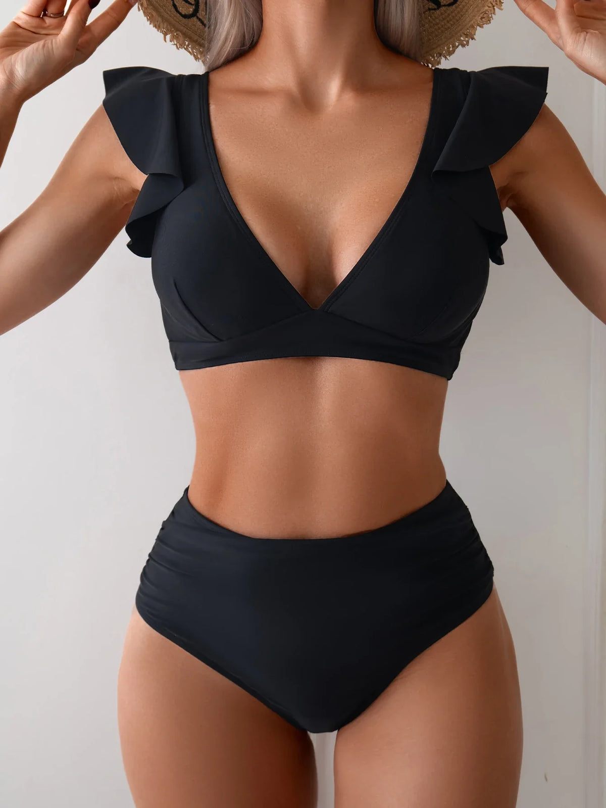 ZAFUL Women High Waisted Bikini Sets Two Piece Ruffle Swimsuit Cross Cutout Ruched Bathing Suit