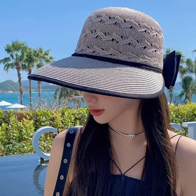 Women's Summer Straw Hat UV Protection Wide Brim | Breathable Bow Sun Hat Fashion Beach Accessory