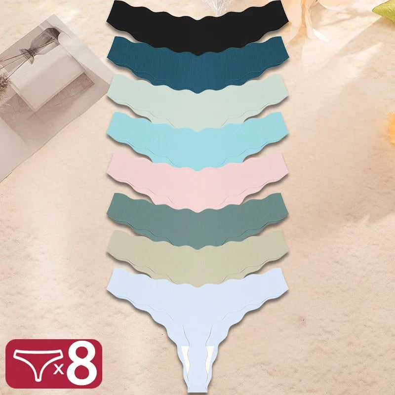 8Pcs Sexy Lingerie Women's Seamless Panties Ice Silk G-String Female Underpanties For Women Elasticity Thongs Secret G-String