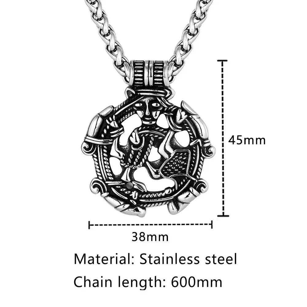 Vintage Vikings Loki Hollow Necklaces Men Stainless Steel Norse Mythology Trinity Pendant Amulet Scandinavian Jewelry Male Gifts