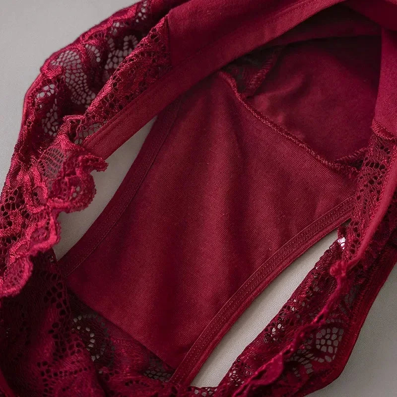 3PCS/Set Luxury Floral Embroidery Lace Panties Women Briefs Sexy Hollow Lingerie Female Underwear Ladies Breathable Underpants