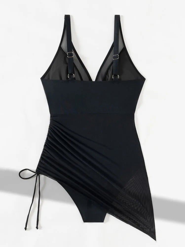 Vigoashely 2025 Solid Mesh Patchwork Swimwear Women Sexy Push Up One Piece Swimsuit Monokini Lady Brazilian Beach Bathing Suit
