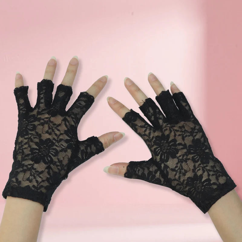 Women's Lace Flower Half-Finger Gloves, Touchscreen
