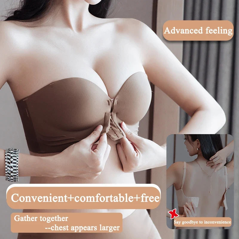 FINETOO Front Closure Sexy Push Up Bra Women Invisible Bras Underwear Lingerie For Female Brassiere Strapless Seamless Bralette