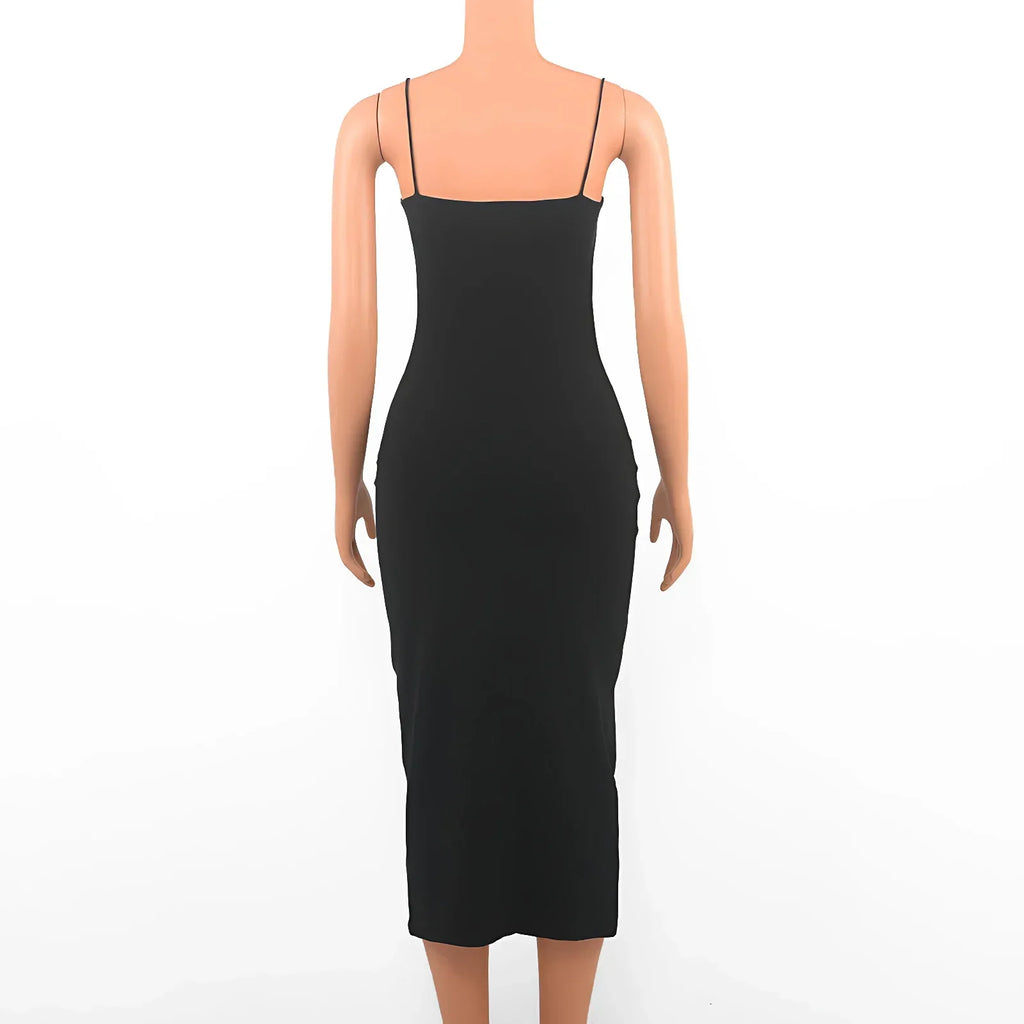 Black Backless Bodycon Maxi Dress | Gothic Spaghetti Strap Dress -femstylo