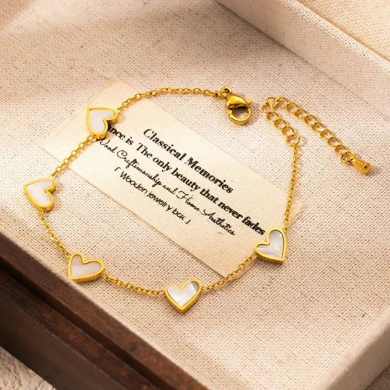 ANENJERY 316L Stainless Steel Heart Shell Necklace Bracelet Earrings For Women Girls Simple Fashion Jewelry Set Gifts Wholesale
