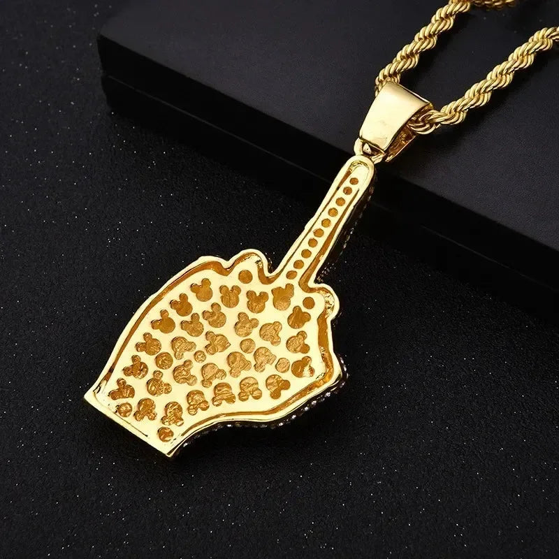 Ice Out Zircon Polite Gesture Middle Finger Necklace Men Women Punk Hip Hop Rap Rock Party Jewelry Gift