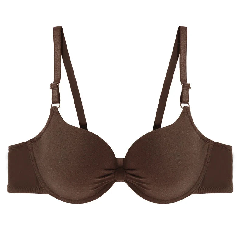 Women's Sexy Cotton Gathered Bra Deep V Underwire Ladied  Brassiere Push Up Lingerie Solid Bras Backless Intimate Underwear