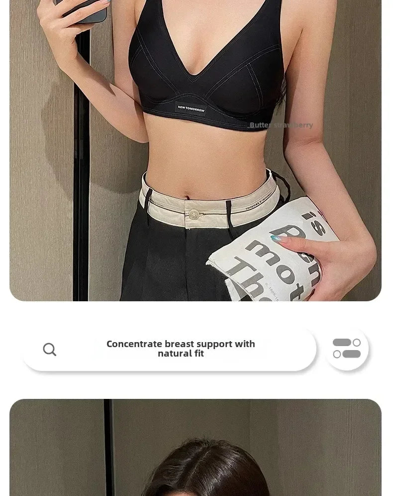MOYISU Lingerie Women's Summer Traceless Small Bra Pull Together No Underwire Jelly Bar Soft Support Tuck Back Bra Cover