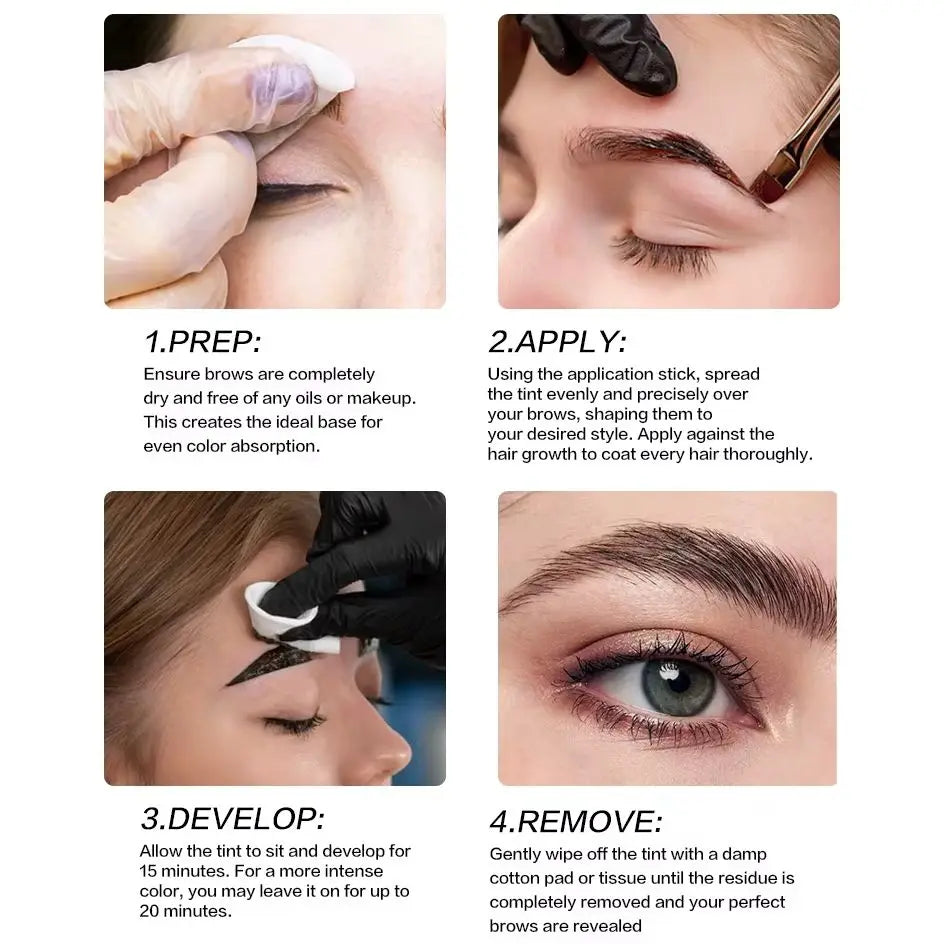 Waterproof Henna Brow Tint Kit Professional Salon Formula Long-Lasting Natural Eyebrow Dye Black&Brown Easy to Use at Home