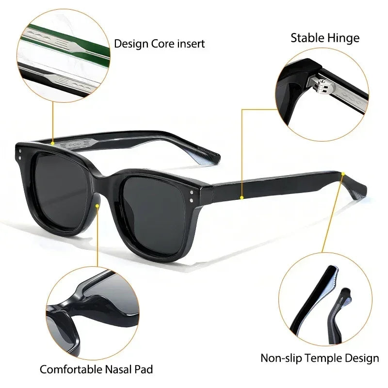 CATERSIDE Retro Square Sunglasses Men Large Frame Design Core Insert Temple Women's Sun Glasses High-Quality Travel Party UV400