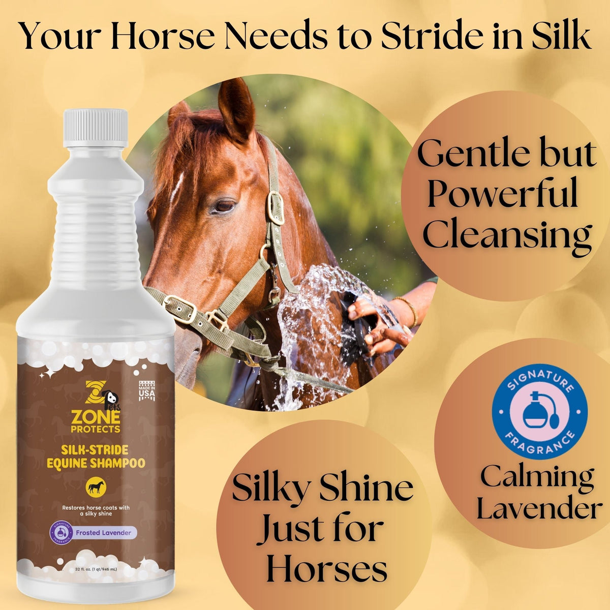 Silk-Stride Equine Shampoo; Frosted Lavender, 32oz