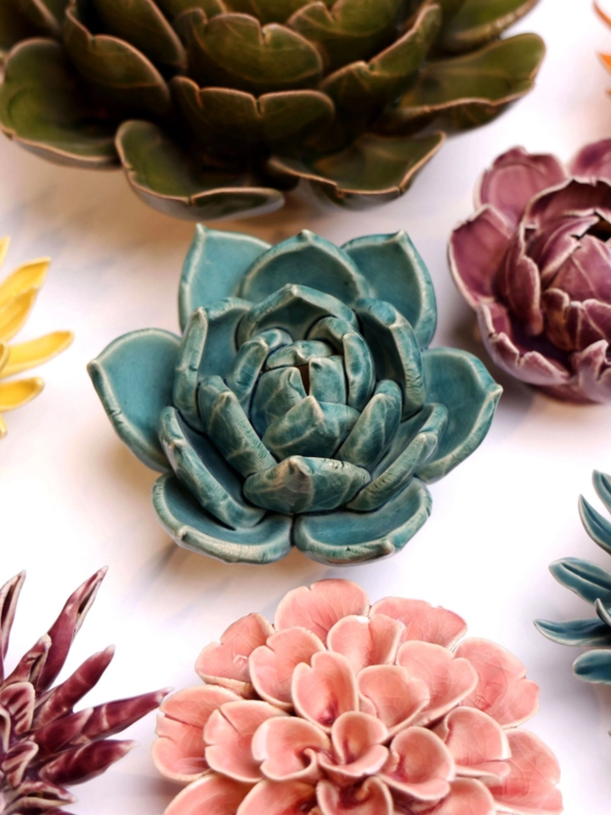 Ceramic Small Teal Succulent - Echeveria