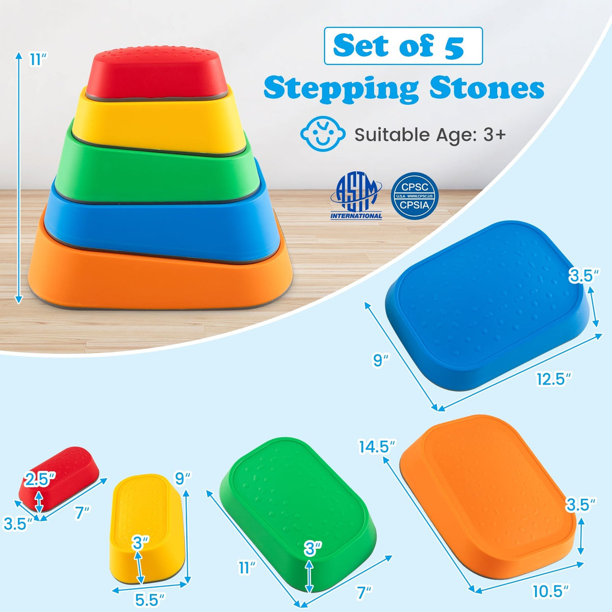 Stepping Stone for Kids 5Pcs Non-Slip Toddler River Stone Set-Multicolor