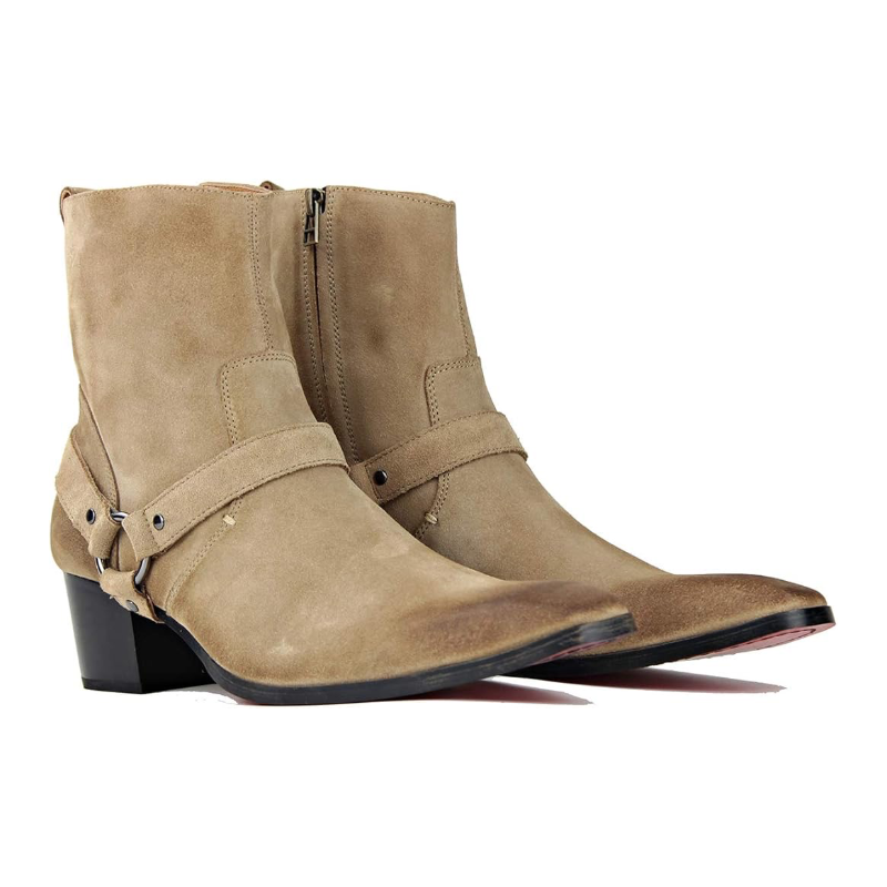 OSSTONE Men Chelsea Ankle Boots Leather Heeled Boots With Side Zipper Cuban Heel Dress Boots Disco Shoes OZ-JY002-suede
