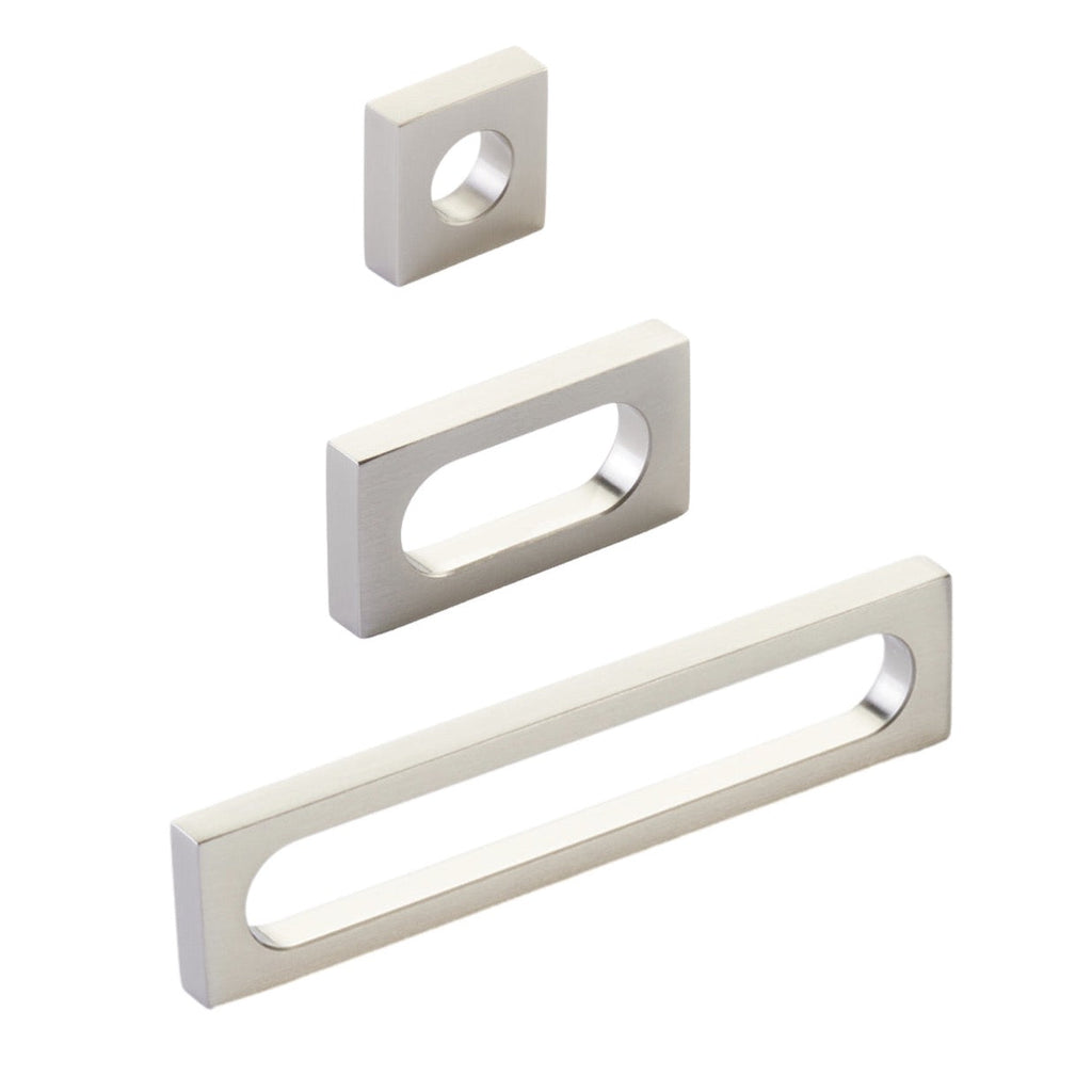 Brushed Nickel "Loop" Square Drawer Pulls and Cabinet Knobs