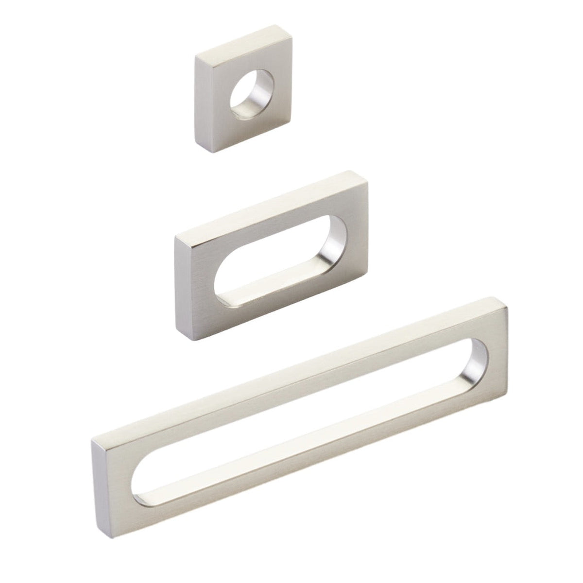 Brushed Nickel "Loop" Square Drawer Pulls and Cabinet Knobs