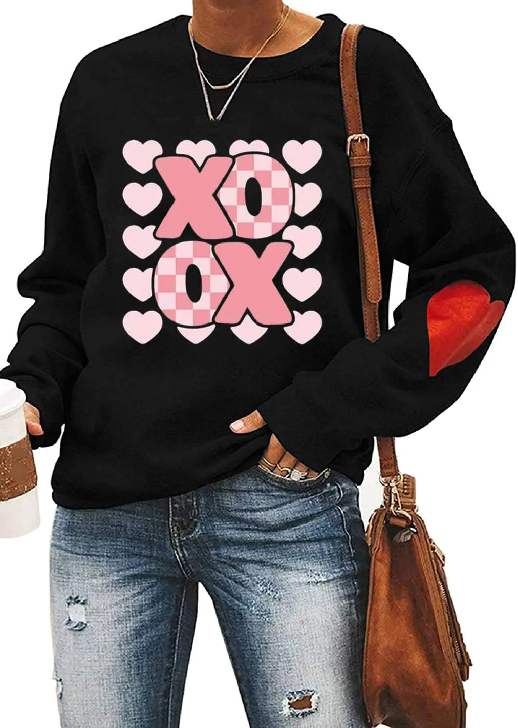 Valentines Day XO Plaid Heart Raglan Sweatshirt