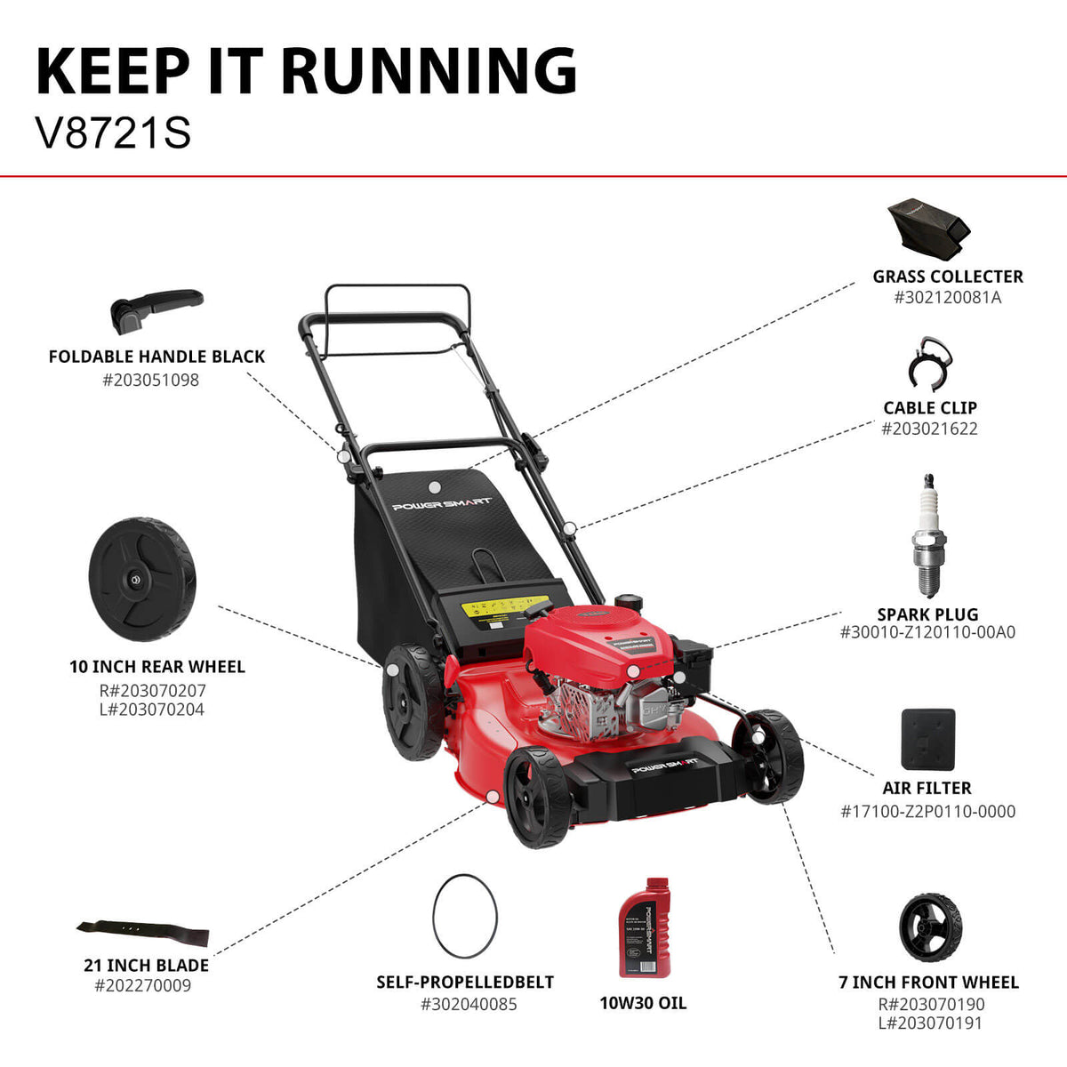 21 " 170cc Gas Self-Propelled Lawn Mower V8721S