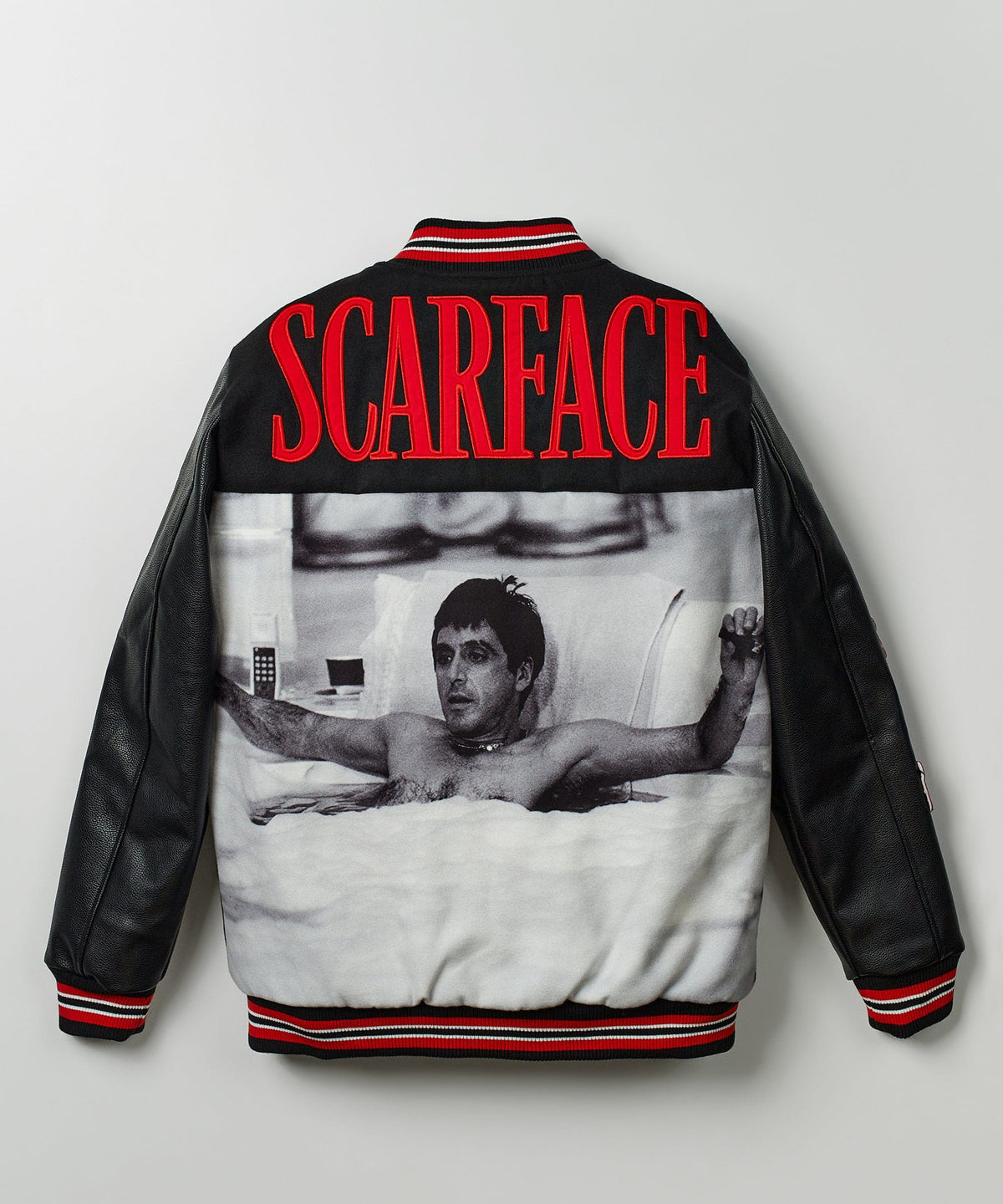 Scarface Vegan Leather Chenille Patched Varsity Jacket