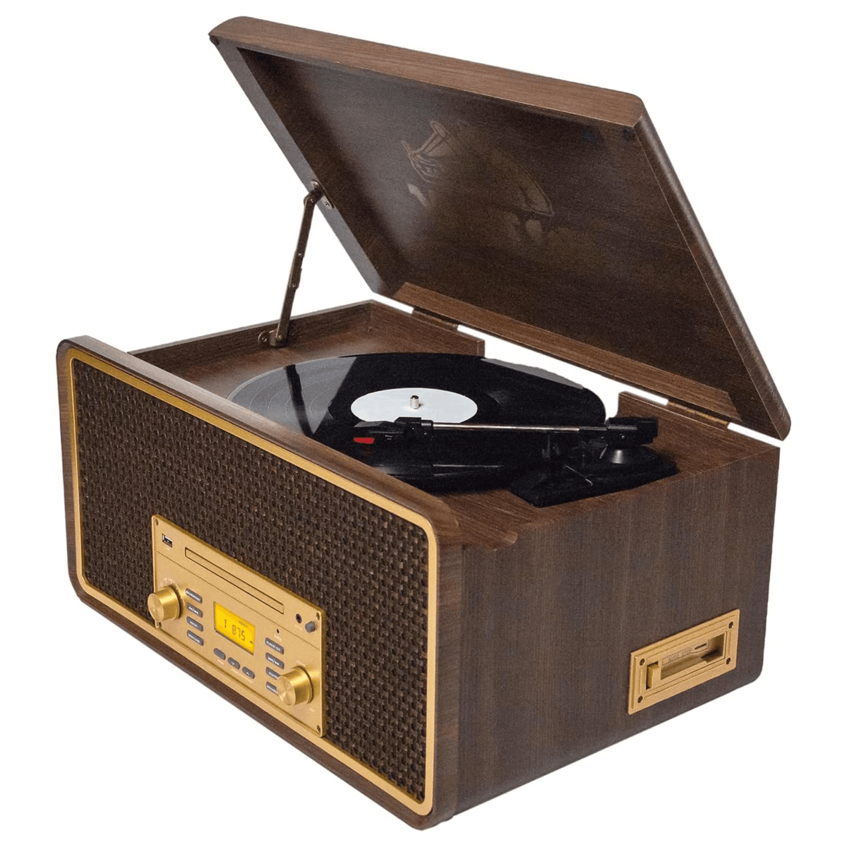 Victor Monument 8-in-1 Wood Music Center with 3-Speed Turntable & Dual Bluetooth