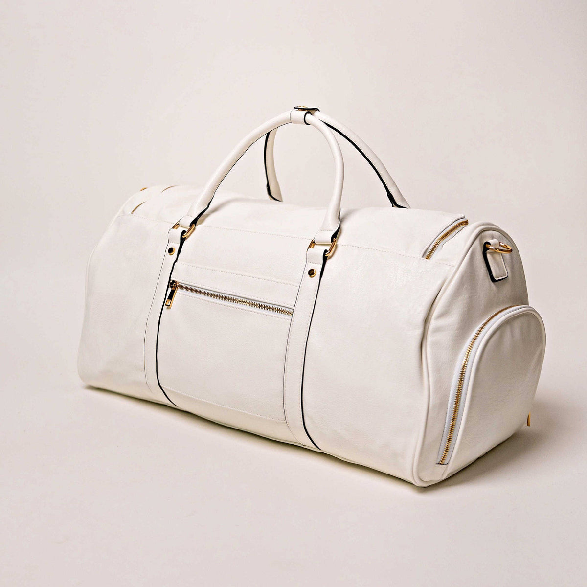 White Leather Weekender Duffle Bag