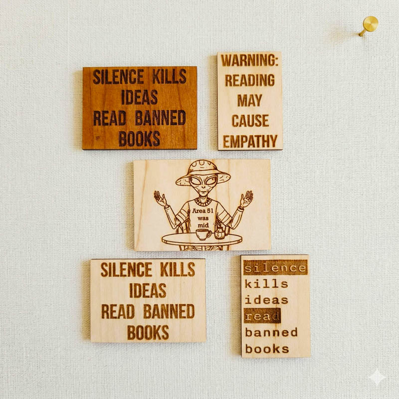 Wood Sticker | Read banned books - typewriter