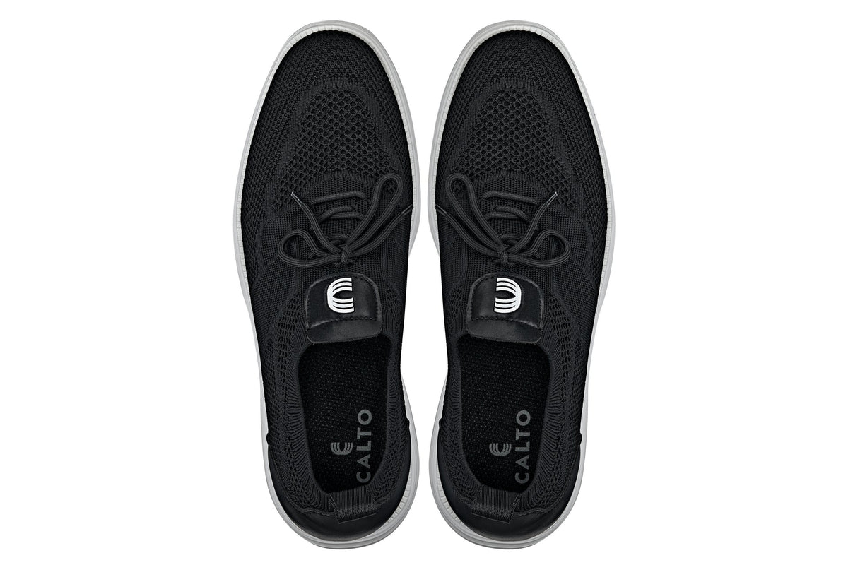 CALTO - X1340 - 2.8 Inches Taller (Black) - Lace Up Casual Walker - Lightweight