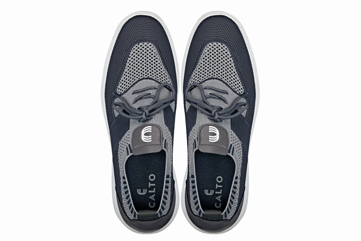 CALTO - X1341 - 2.8 Inches Taller (Iron Gray/Glacier Gray) - Lace Up Casual Walker - Lightweight