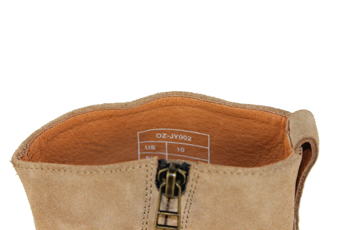 OSSTONE Men Chelsea Ankle Boots Leather Heeled Boots With Side Zipper Cuban Heel Dress Boots Disco Shoes OS-JY002 BEIGE