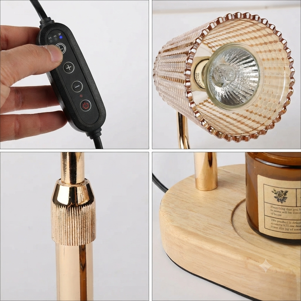 Dimmable Candle Warmer Desk Lamp with Timer | Glass Shade Melter Light
