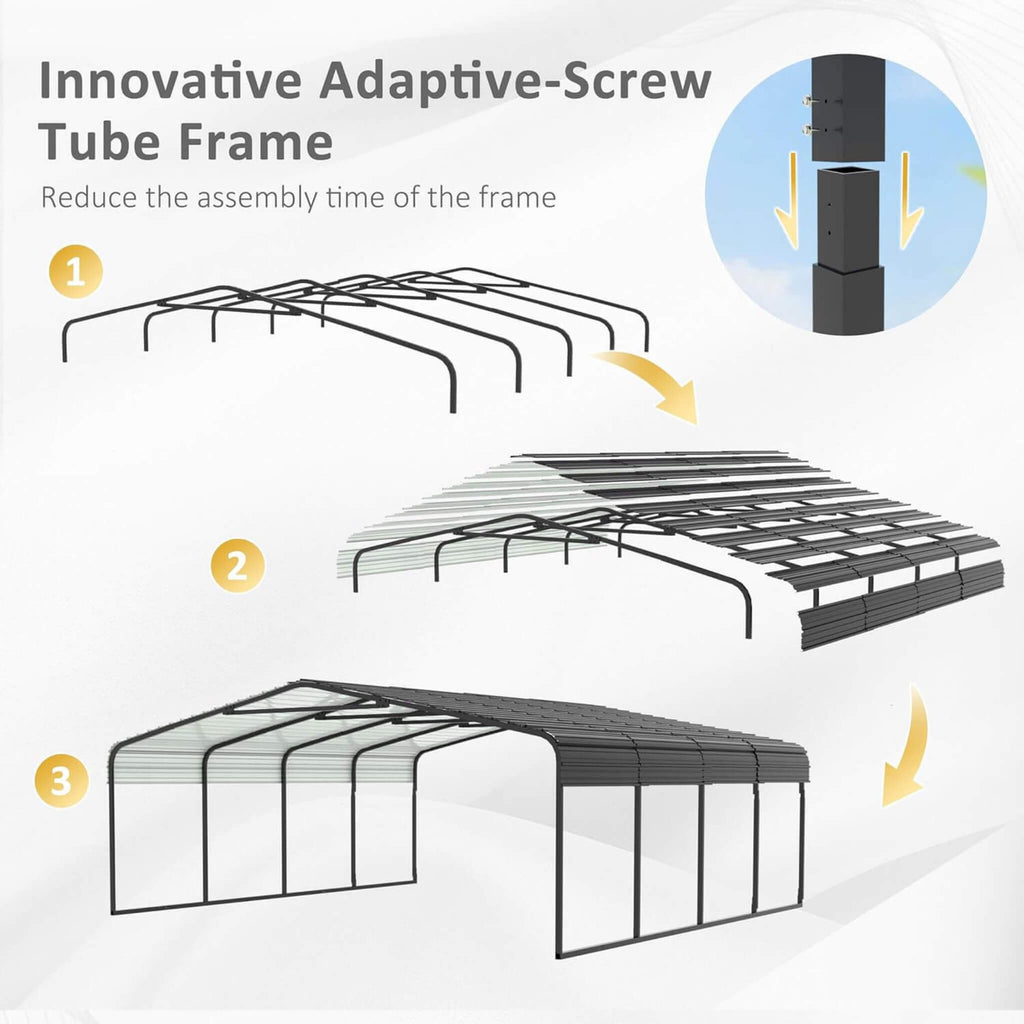 [20X20FT] Heavy-Duty Extra-Large 2 Car Metal Carport Kit For Cars, Boats, And Trucks (SAK46135)