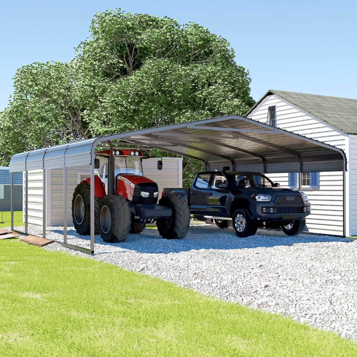 [20X20FT] Heavy-Duty Extra-Large 2 Car Metal Carport Kit For Cars, Boats, And Trucks (SAK46135)