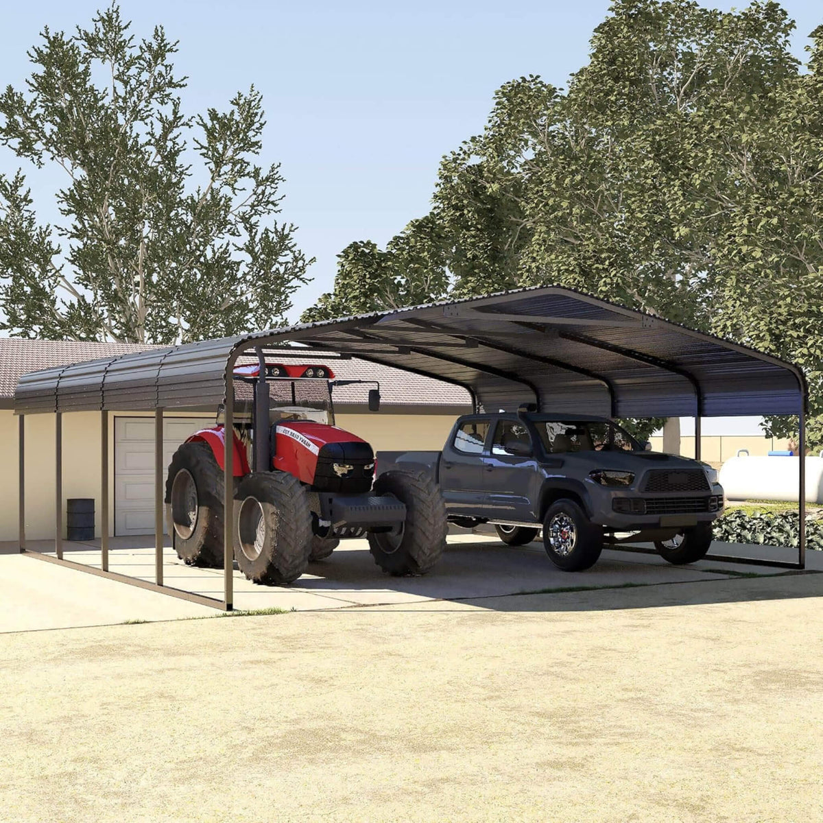 [20X20FT] Heavy-Duty Extra-Large 2 Car Metal Carport Kit For Cars, Boats, And Trucks (SAK46135)