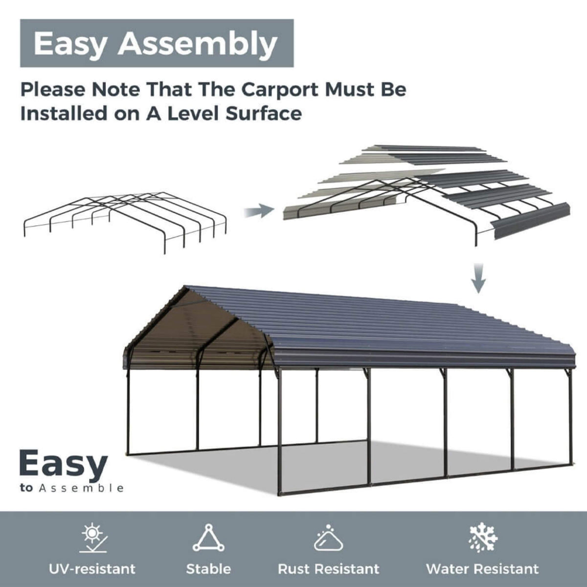 [12X25FT] Heavy-Duty Extra-Large Multi Vehicle Carport Kit With Galvanized Steel Roof (SAK37514)