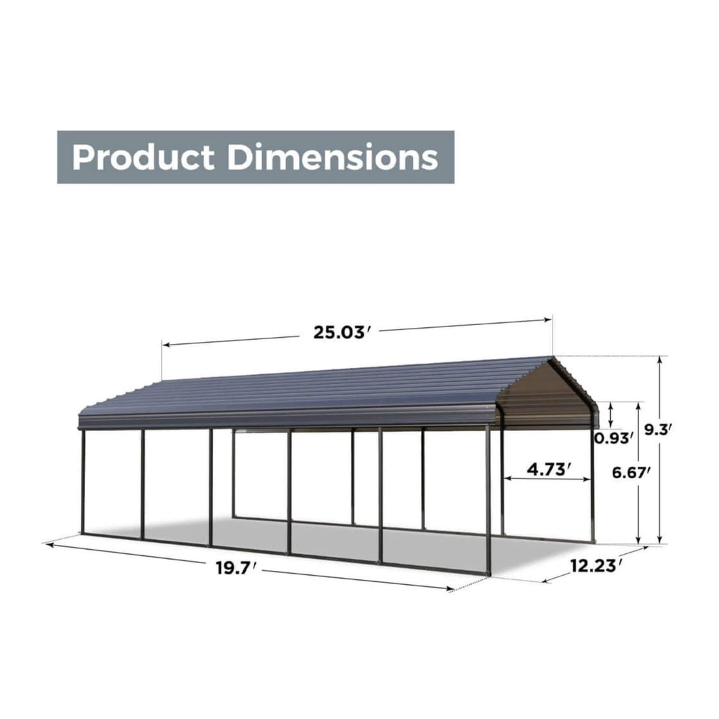 [12X25FT] Heavy-Duty Extra-Large Multi Vehicle Carport Kit With Galvanized Steel Roof (SAK37514)