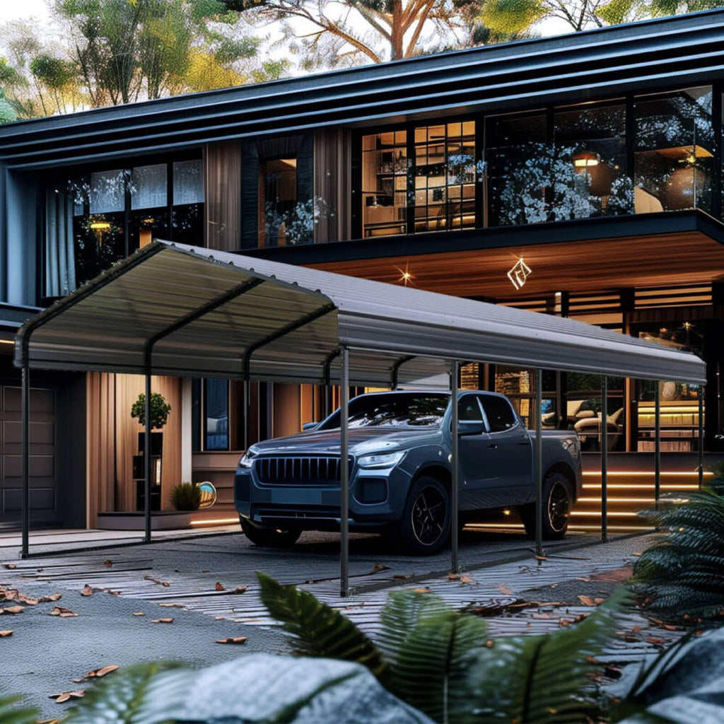 [12X25FT] Heavy-Duty Extra-Large Multi Vehicle Carport Kit With Galvanized Steel Roof (SAK37514)