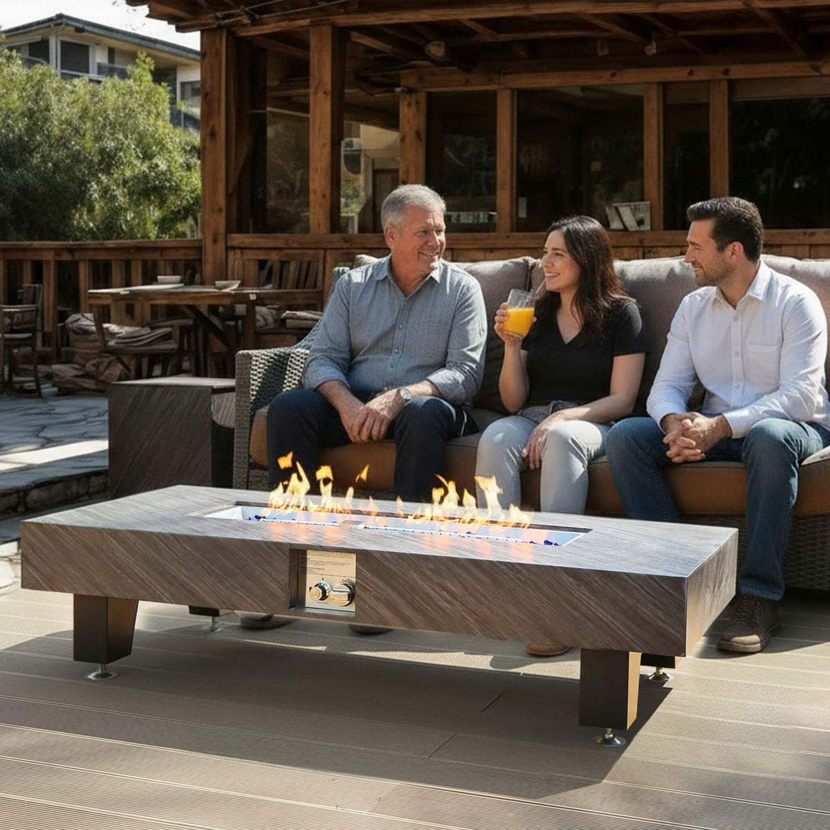 54-Inch Modern Outdoor Propane Fire Pit Table With Waterproof Cover (SAK42628)