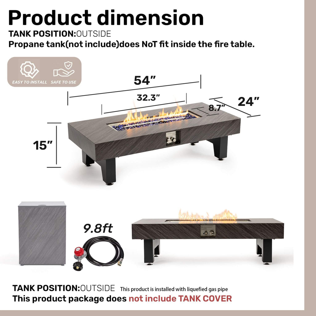 54-Inch Modern Outdoor Propane Fire Pit Table With Waterproof Cover (SAK42628)