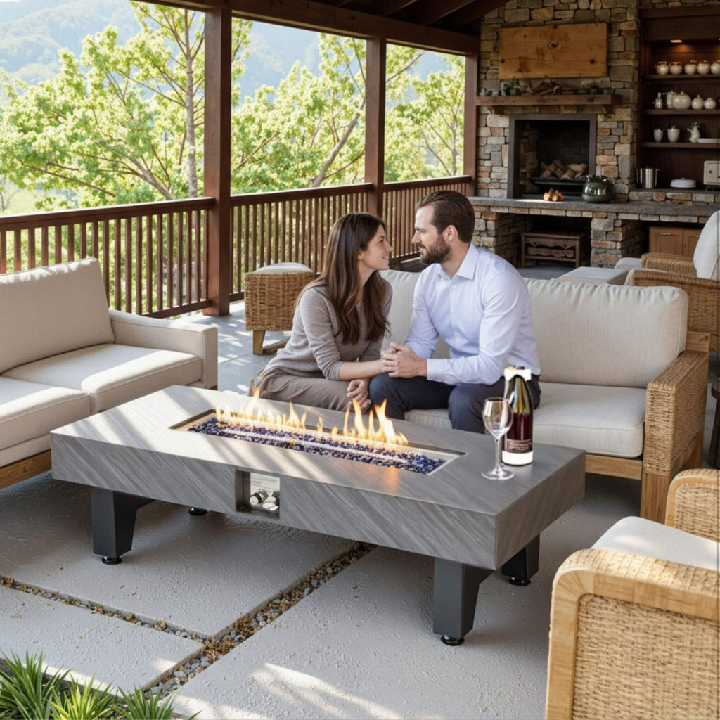 54-Inch Modern Outdoor Propane Fire Pit Table With Waterproof Cover (SAK42628)