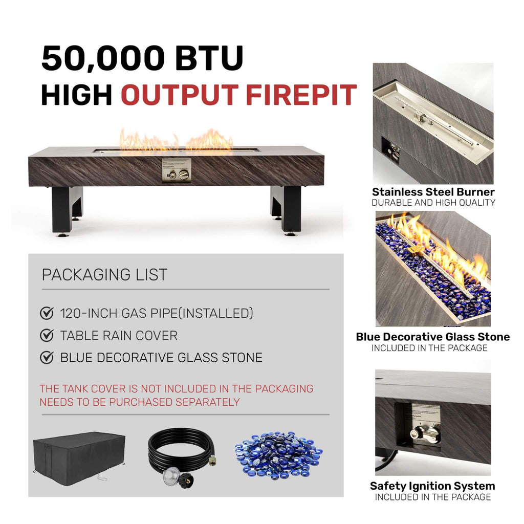 54-Inch Modern Outdoor Propane Fire Pit Table With Waterproof Cover (SAK42628)