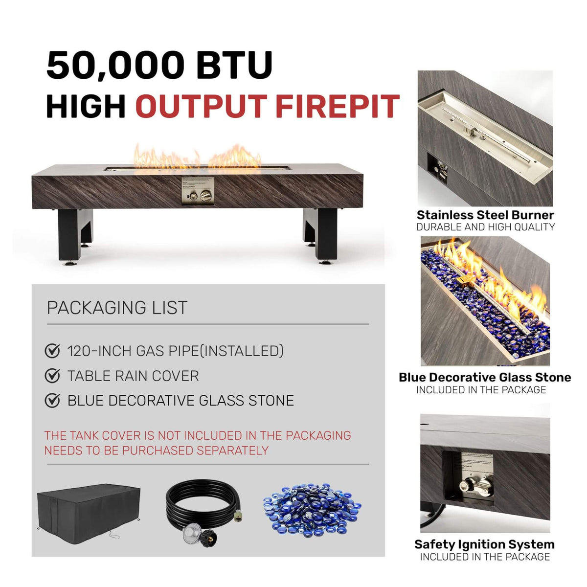 54-Inch Modern Outdoor Propane Fire Pit Table With Waterproof Cover (SAK42628)